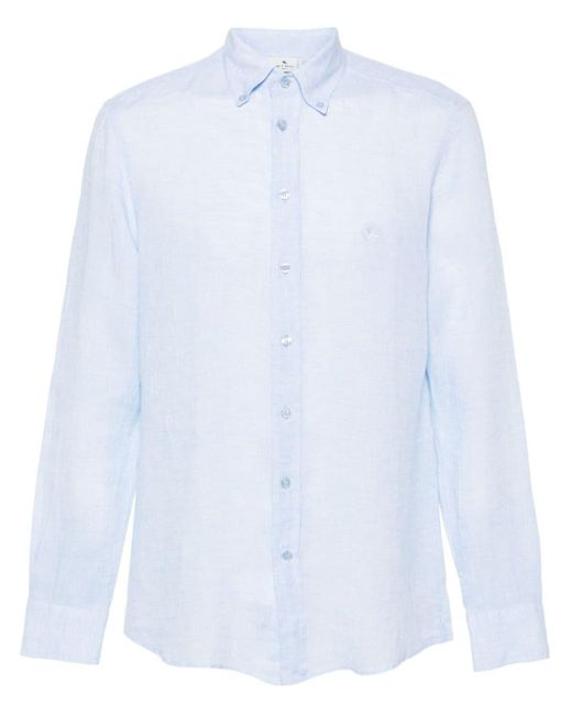 Etro Leinenhemd mit Pegaso-Stickerei in White für Herren