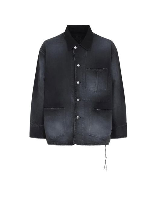 MASTERMIND WORLD Blue Faded Raw-Hem Jacket for men