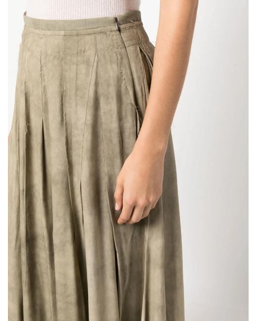 Ziggy Chen Natural Distressed-Effect Pleated Maxi Skirt