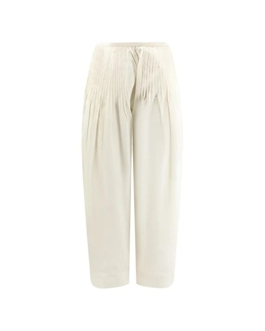 LAMRONS White Pleated Wide-Leg Trousers