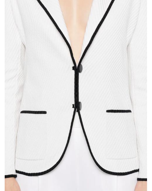 Giorgio Armani White Ribbed-Trim Blazer