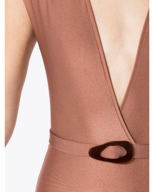 Adriana Degreas Pink Belted V-neck One-piece