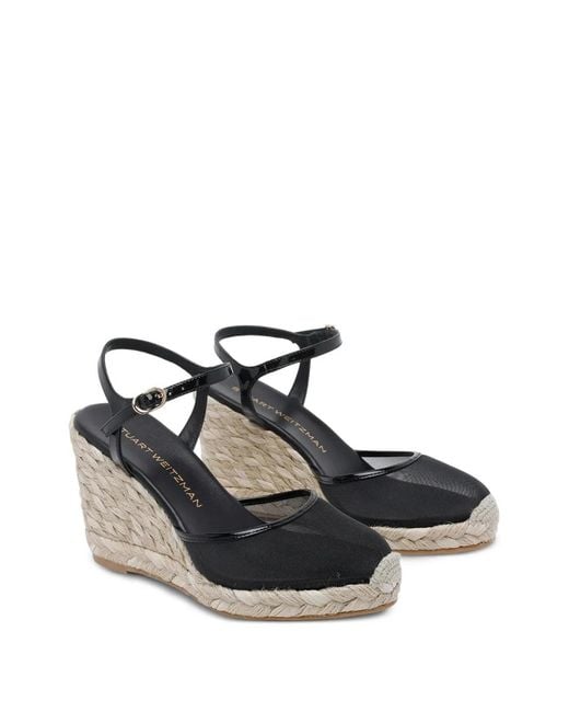 Stuart Weitzman White Mesh Buckle Heeled Espadrilles