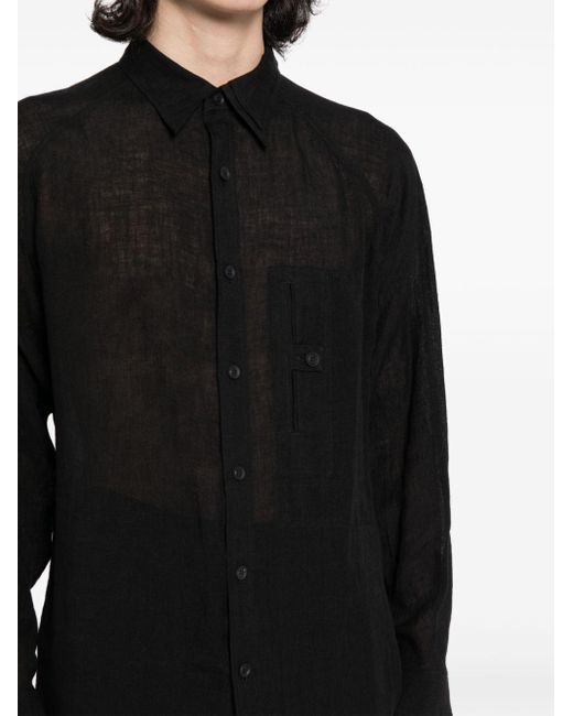 Yohji Yamamoto Leinenhemd mit Kontrasteinsätzen in Black für Herren