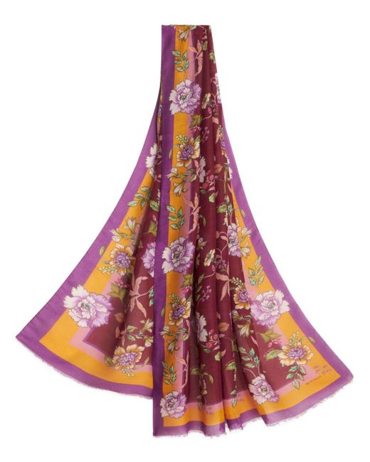 Etro Red Floral-print Semi-sheer Scarf for men
