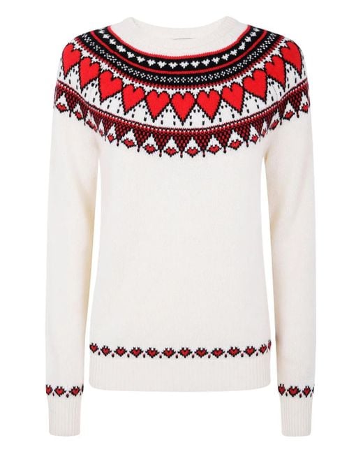 Mc2 Saint Barth White Nordic-style heart print sweater