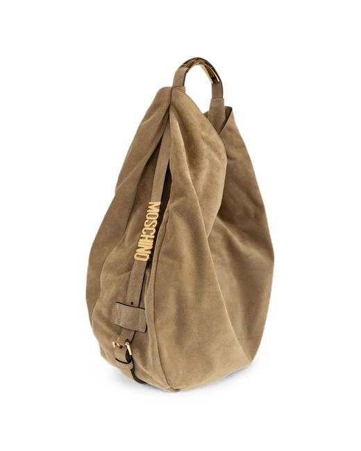 Moschino Natural Handle Me Suede Shoulder Bag