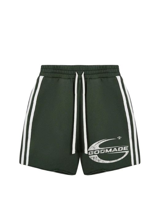 GODMADE Green Imperial Logo-Print Side-Stripe Shorts for men