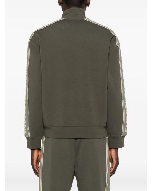 Emporio Armani Green Logo-Tape Zip-Up Sweatshirt for men