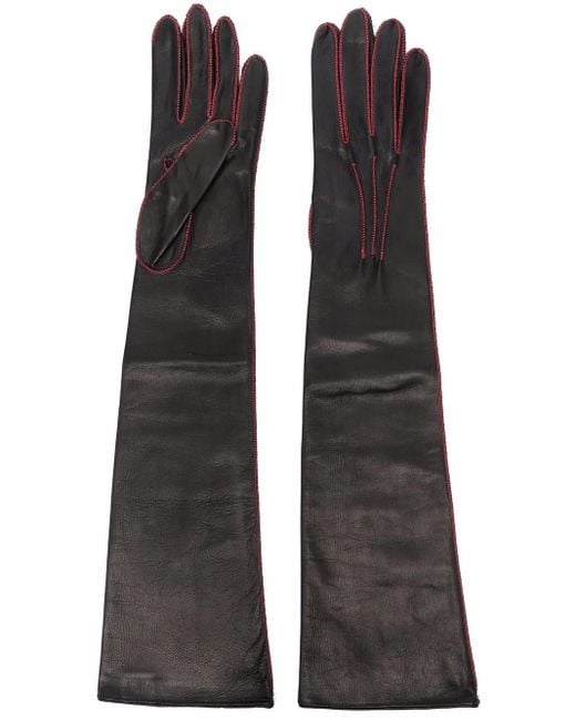 Manokhi Black Stitch-Detail Leather Gloves