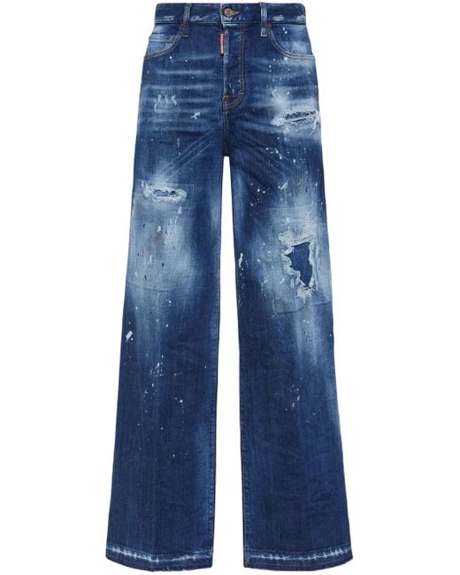 Jeans A Gamba Ampia Con Effetto Vissuto di DSquared² in Blue