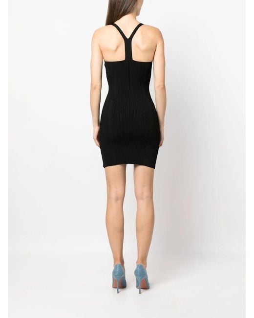 Roberto Cavalli Black Ribbed-Knit Button-Detail Mini Dress