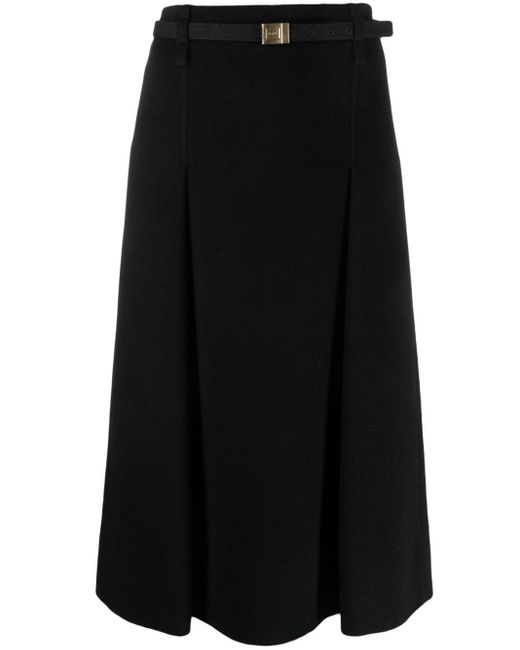 Saint Laurent Black Wool-blend A-line Midi Skirt