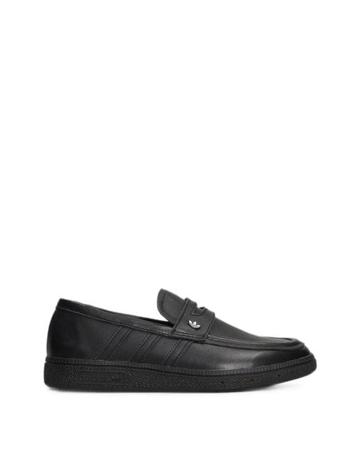 Adidas Black Logo-Plaque Leather Loafers for men
