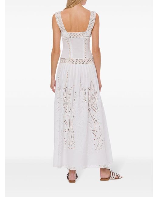 Alberta Ferretti Maxi-jurk Van Katoenblend Met Bloemenprint in het White