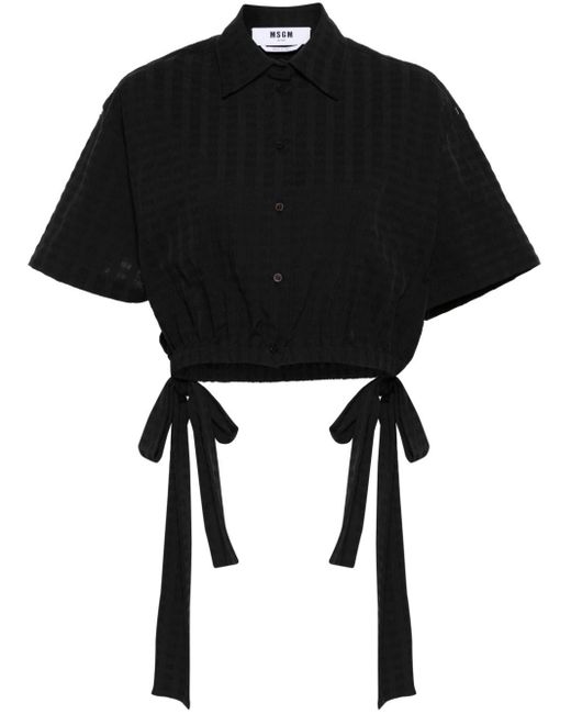 MSGM Black Seersucker Cropped Shirt