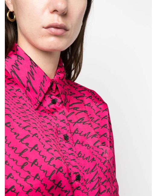 Pinko Pink Logo-Print Long-Sleeve Shirt