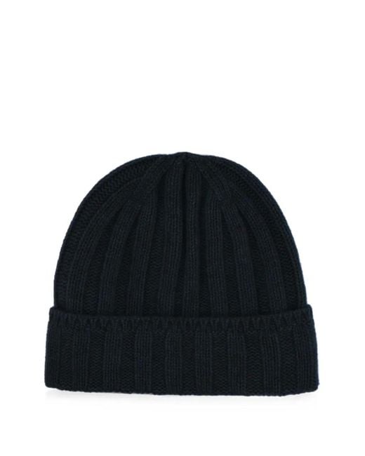 Vanisé Black Ribbed-Knit Cashmere Beanie Hat