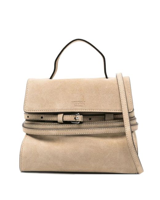 Moschino Natural Kleine Tie Me Tote Bag aus Wildleder mit Klappe