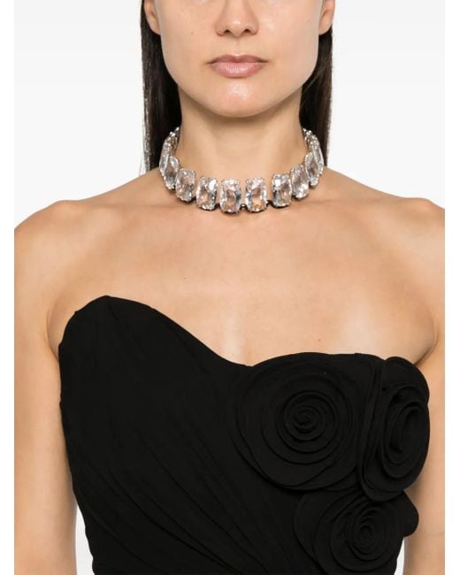 Ana Radu Black Floral-Appliqué Maxi Dress