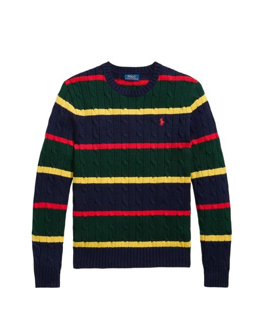 Polo Ralph Lauren Blue Striped-Pattern Cable-Knit Sweater