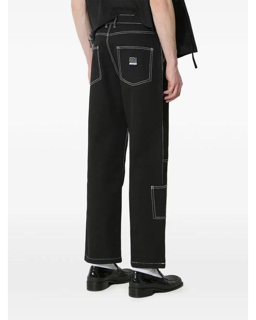 Pleasures Black Logo-Patch Trousers for men