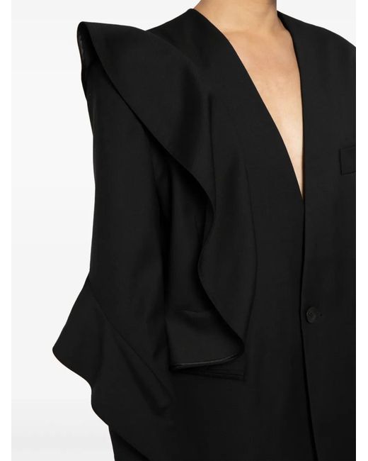 JNBY Black Ruffle-Trim Collarless Blazer