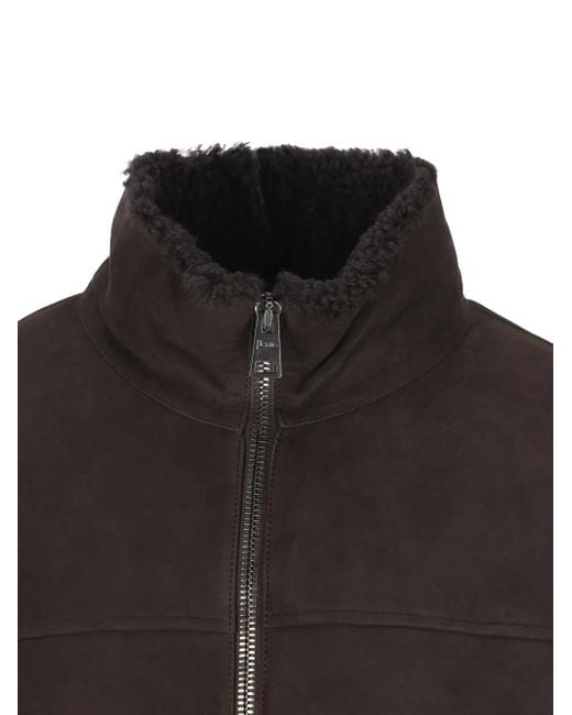Herno Brown Shearling Zip-Front Jacket for men