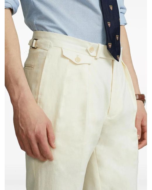 Polo Ralph Lauren White Pleat-Detail Linen Trousers for men