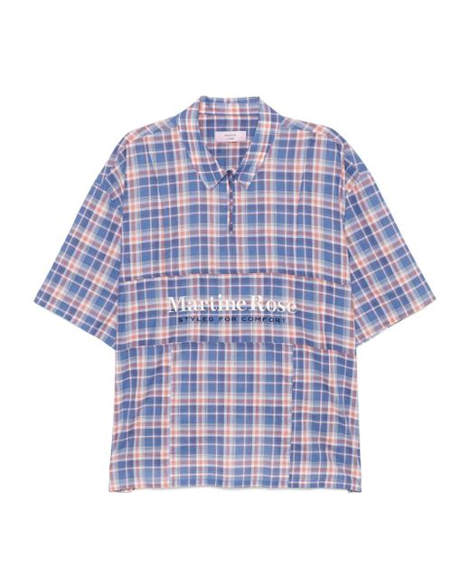 Martine Rose Blue Cotton Checked Polo Shirt for men