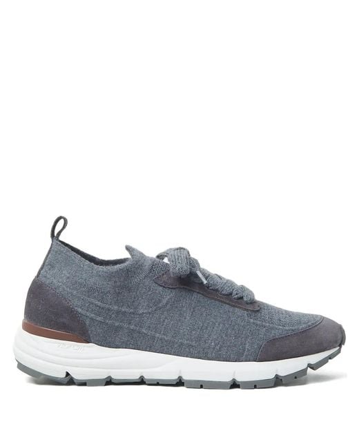 Peserico Blue Suede-Panel Sneakers for men