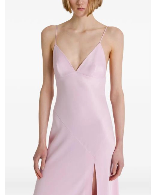 Alberta Ferretti Pink Satin-Finish Slit-Detail Maxi Dress