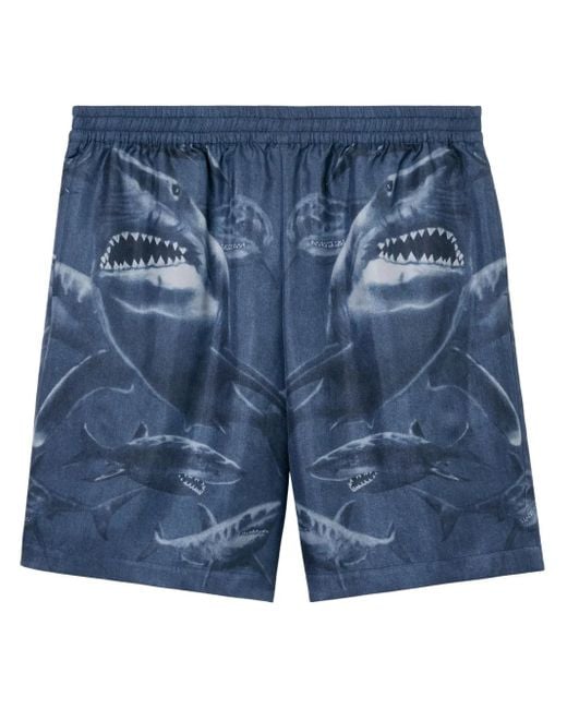 Burberry Blue Shark-Print Silk Shorts for men