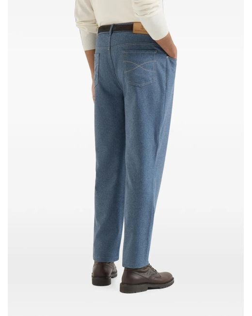 Brunello Cucinelli Blue Virgin Wool Flannel Five-Pocket Trousers for men