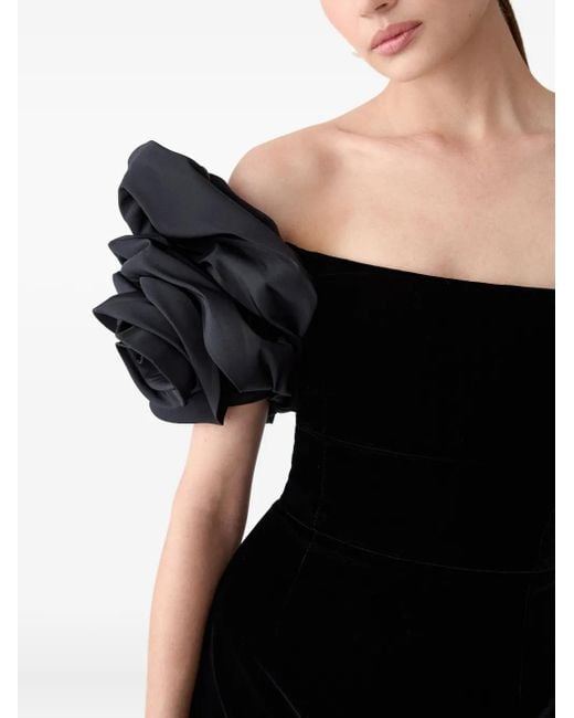 Carolina Herrera Black Floral Off-Shoulder Velvet Mini Dress