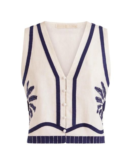Marie Oliver Blue Zahara Embroidered Sleeveless Top