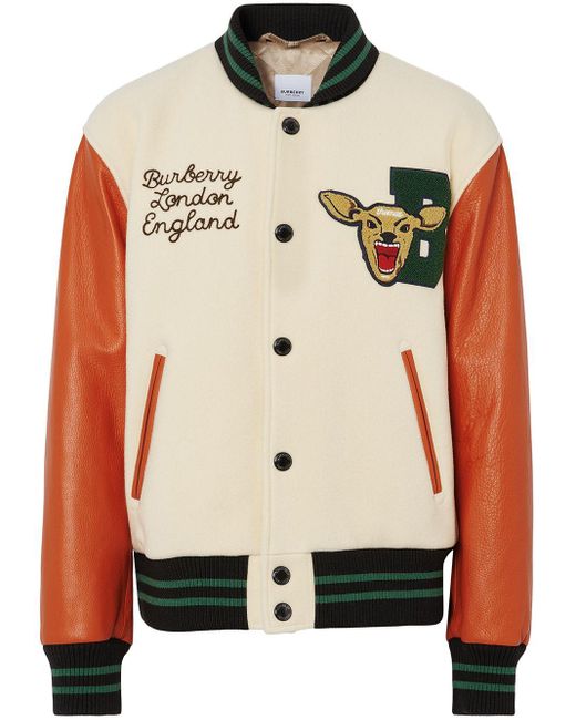 Burberry White Varsity Wool Bomber Jacket for men