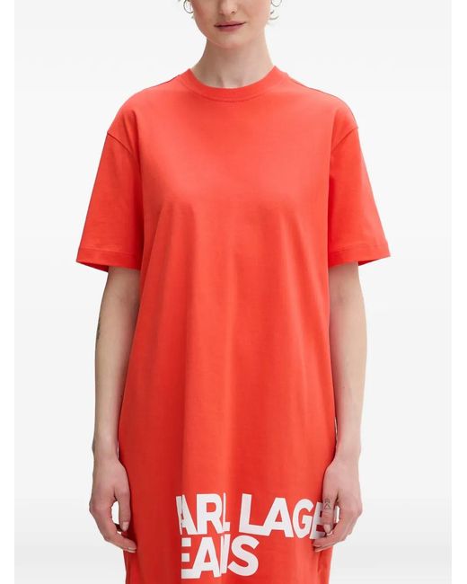 Karl Lagerfeld Red Logo-Print T-Shirt Dress