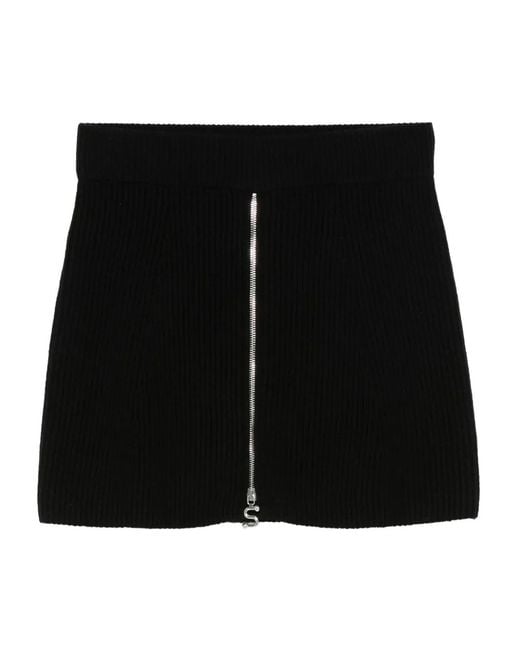 Sportmax Black Ribbed Zip-Front Mini Skirt