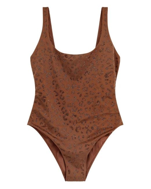 Mc2 Saint Barth Brown Leopard-Print Embellished Swimsuit