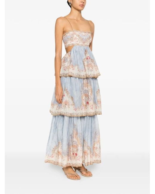 Zimmermann Blue Patterned Dress With Lurex Thread