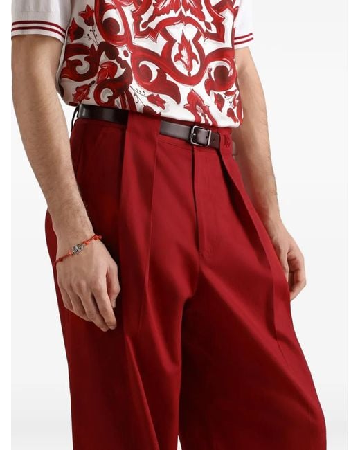 Dolce & Gabbana Red Stretch Cotton Gabardine Trousers for men