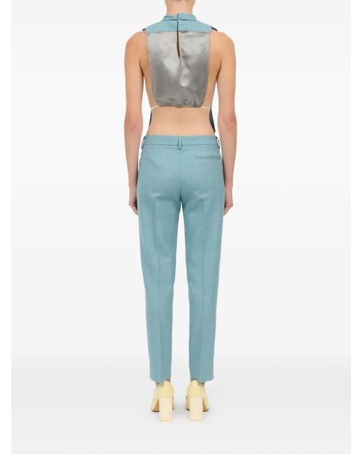 MM6 by Maison Margiela Blue Pussy-Bow Cropped Scarf Top