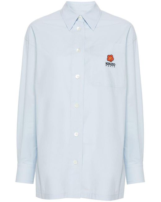 KENZO Blue Embroidered Oversize Shirt Clothing