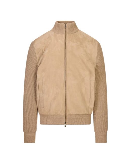 Agnona Natural Suede-Panelled Ribbed-Knit Jacket for men