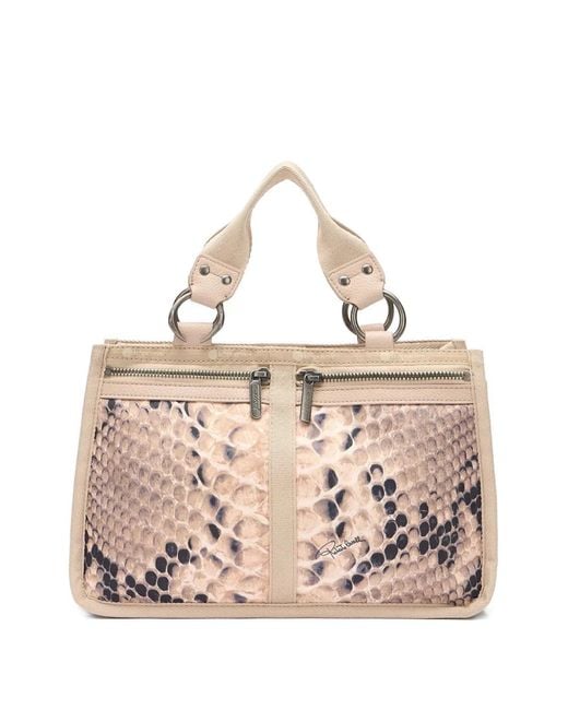 Roberto Cavalli Pink Roma Snakeskin-Embossed Handbag