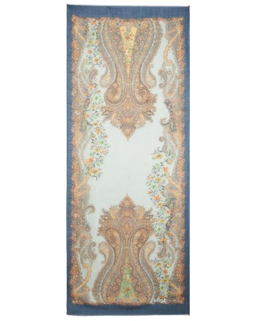 Etro Blue Abstract-Print Cashmere Scarf
