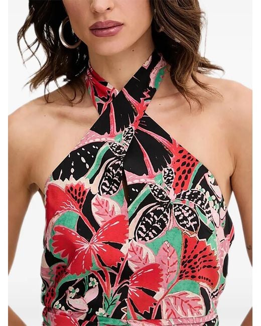 Morgan Red Halterneck Floral-Print Midi Dress