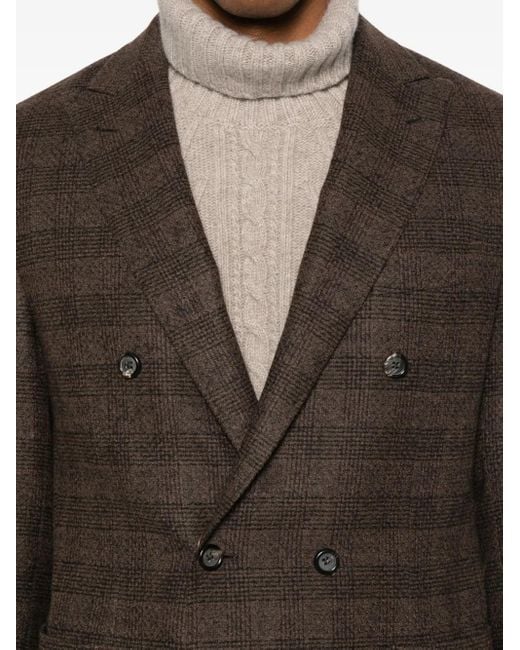 Canali Brown Double-Breasted Checked Blazer for men