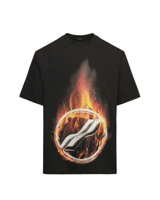 we11done Black Meteor-Print T-Shirt for men
